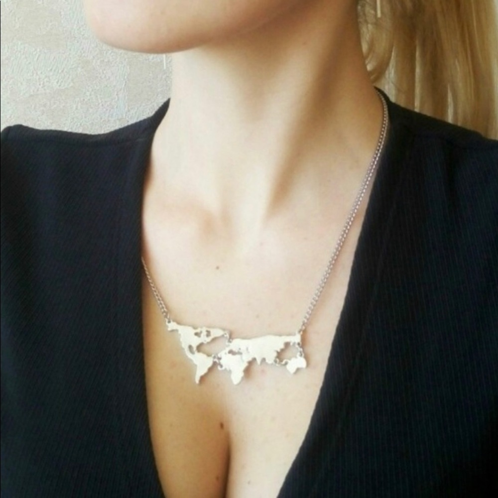 Silver World Map Necklace 🌎 - Picture 2 of 5